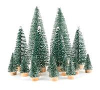 Lot de 16 Mini Sapins de Noël Décoratifs - Artificiel Miniature Vert Givré - 4,5/10/15 cm - Pour Décoration, Table, Bricolage, Vitrine, Village