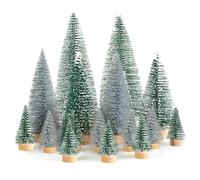 Lot de 16 Mini sapins de Noël décoratifs - Petit Sapin de Noël - Vert argenté - Miniature - 4,5/10/15 cm - pour décoration de Noël, décoration de Table, Bricolage, Village de Noël