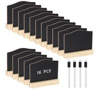 Lot de 16 mini tableaux noirs réutilisables avec supports, 10,2 x 7,6 cm en bois avec marqueurs pour événements, fêtes et buffets
