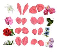 Lot de 16 moules en silicone Tulipe, pivoine et pétales de rose pour fondant, pâte à sucre et pâte d'amande