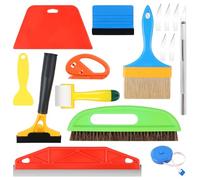 Lot de 16 outils de lissage pour papier peint - Avec roues de pressage, cutter, spatule, pinceau, outils professionnels pour papier peint et papier peint