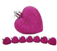 Lot de 16 Paillettes et mat Rose vif coeurs boules de Noël Décorations