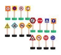 Lot de 16 panneaux de signalisation routière en bois pour , blocs d'arrêt de croix éducatifs | Jeu de trafic d'apprentissage précoce