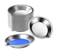 Lot de 16 petites palettes de mélange de peinture rondes en acier inoxydable avec bouche pour pigments