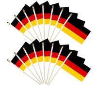 Lot de 16 petits drapeaux allemands sur bâton - Mini drapeaux allemands avec dessus en lance sans danger pour les enfants - Mât en bois de 12,7 x 20,3 cm - Drapeaux à main pour décorations
