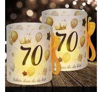 Lot de 16 photophores décoratifs de table pour 70e anniversaire femme Happy Birthday 70e anniversaire Décoration de table pour fêtes, baptêmes, communions, bougies chauffe-plat Mitzvahs ou bougies
