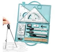 Lot de 16 pièces de géométrie professionnelle avec règles en métal - Protracteur et boussoles - Ensemble de protracteurs de la règle triangulaire, ensemble de géométrie professionnelle avec étui, kit