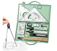 Lot de 16 pièces de géométrie professionnelle avec règles en métal - Protracteur et boussoles - Ensemble de protracteurs de la règle triangulaire, ensemble de géométrie professionnelle avec étui, kit