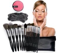 Lot De 16 Pinceaux De Maquillage Professionnels De Haute Précision Pour Le Visage Et Les Yeux Avec Étui Bandeau Et Disque Démaquillant Idéal Pour Un Usage Quotidien, Voyage Et Cadeau