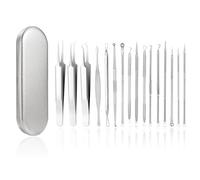 Lot de 16 pinces à épiler avec boîte en métal pour les défauts du visage, convient aux femmes et aux hommes, pour tous les types de peau