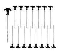 Lot de 16 piquets de tente à visser avec poignée antidérapante en forme de T - Filetage pour sols durs - Piquets de tente solides pour forêt, camping, tentes, auvents, activités de plein air