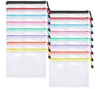 Lot de 16 pochettes en plastique avec fermeture éclair pour documents A4 et A5 étanches pour fournitures de bureau, école, voyage et loisirs créatifs (8 couleurs)