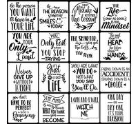 Lot de 16 pochoirs avec mots inspirants, pochoirs de peinture, modèles de phrases, pochoirs de mots artisanaux pour peinture sur bois, mur, toile, tissu, papier, pochoirs réutilisables 20 x 20 cm