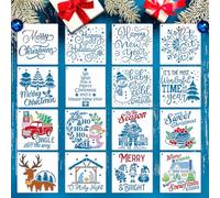 Lot de 16 pochoirs de Noël réutilisables en couleur avec motifs tels que Merry Christmas Santa flocons de neige et vœux du Nouvel An pour la décoration DIY sur bois, tissu, cartes et fenêtres
