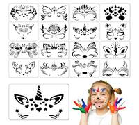 Lot de 16 pochoirs de peinture pour visage pour enfants et adultes - 20 x 12 cm - Réutilisables - Motif animal - Fleur - Fée - Tatouage corporel - Pour fêtes, Halloween, Noël, carnaval, festivals