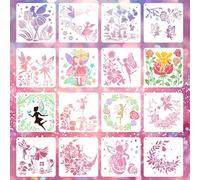 Lot de 16 pochoirs elfes pour enfants, bricolage, peinture, fleurs, réutilisables, pour mur, meubles, tissu, bois, scrapbooking, modèles de bricolage, pour filles, fées