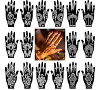 Lot de 16 pochoirs indiens au henné pour femmes - Pour la peinture des doigts, des mains, du corps, des tatouages temporaires à air - Pour filles