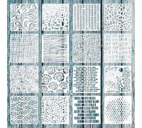Lot de 16 pochoirs pour peinture - 15,2 x 15,2 cm, petits pochoirs à texture mixte pour travaux manuels, toile de jute, bois, toile, brique, motifs superposés
