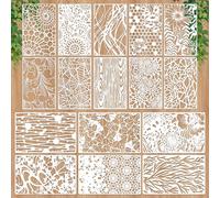 Lot de 16 pochoirs pour peinture, mixtes pour travaux manuels, réutilisables, 27,9 x 17,8 cm, grain de bois, texturés, toile d'araignée, modèles de couches