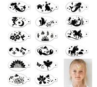 Lot de 16 pochoirs réutilisables pour peinture du visage, tatouage et maquillage corporel pour enfants et adultes pour enfants, fêtes, Halloween, maquillage, festival, loisirs créatifs