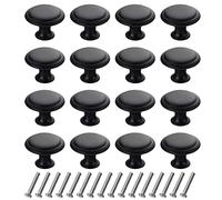 Lot de 16 Poignées d'Armoire et Boutons de Tiroir Ronds pour Meubles de Cuisine, Commode, Chambre à Coucher - Style Champignon avec Vis (Noir)