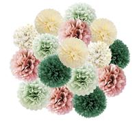 Lot de 16 Pompons en Papier de Soie Vert Sauge Rose Poudré - Décorations pour Fête Prénuptiale, Prénatale, Mariage, Anniversaire, Fiançailles