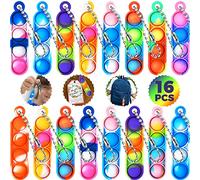 Lot de 16 porte-clés Pop It Fidget Jouets pour sacs de fête pour enfants, porte-clés Poppet piñata de Noël, cadeaux d'anniversaire pour enfants, jouets sensoriels pour filles et garçons