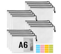 Lot de 16 porte-documents A6 en filet coloré - En plastique PVC imperméable avec fermeture éclair - Pour documents, fichiers, cosmétiques (uni)