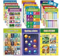 Lot de 16 Posters Alphabet Enfant 42×28 cm - Affiches Françaises Alphabet Chiffres Calcul Couleurs Formes Saisons Temps Univers