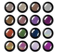 Lot de 16 pots de poudre chromée pour ongles en gel, 16 couleurs étonnantes dont effet miroir, holographique et caméléon, convient pour manucure créative et modèles