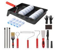 Lot de 16 rouleaux de peinture et plateaux avec manche d'extension, pinceau, rouleau en mousse, housse de rouleau en microfibre, grattoir et gants, kit d'outils de peinture pour murs et plafonds
