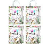 Lot de 16 sacs à friandises sauvages pour fille - 2 sacs à friandises sauvages pour Born Two Be Wild - Décorations d'anniversaire pour fille, sacs à bonbons safari de la jungle pour 2e anniversaire de