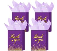 Lot de 16 sacs cadeaux de remerciement violets en papier kraft avec poignées pour cadeaux de mariage, anniversaires et cadeaux d'entreprise