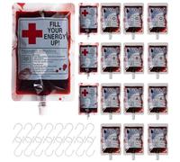 Lot de 16 sacs de sang d'Halloween pour boissons, 380 ml, grande capacité, sacs de transfusion sanguine, poches de sang d'Halloween pour fête de vampire, Halloween à thème avec crochets pour boissons