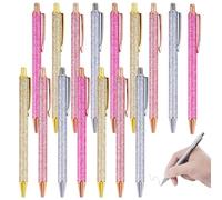 Lot de 16 stylos à bille rétractables, avec pointe moyenne de 1 mm d'encre noire en quatre couleurs uniques, jolis stylos métalliques scintillants or rose pour bureau, journal et cadeaux