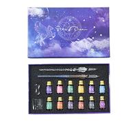 Lot de 16 stylos en verre dégradé pour ciel étoilé - 12 couleurs - Coffret cadeau pour l'école, le dessin, l'écriture, la calligraphie