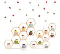 Lot de 16 supports hexagonaux en nid d'abeille pour cupcakes - Bois de pin robuste avec 30 adorables abeilles et 10 coccinelles - Tour de cuisson empilable pour fête sur le thème des abeilles, fête