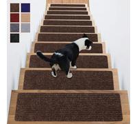 Lot de 16 tapis d'escalier antidérapants pour dimensions d'escalier standard avec dos en TPE et couche supérieure en polyester (76 x 20 cm, marron et blanc)