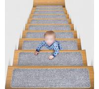 Lot de 16 tapis d'escalier antidérapants pour dimensions d'escalier standard avec dos en TPE et couche supérieure en polyester (76 x 20 cm, gris cendré)