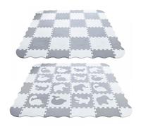 Lot de 16 Tapis d'éveil imprimé animal pour bébé - ERROLVES - Aire d'éveil - Pièce unique 30*30 - Blanc et Gris