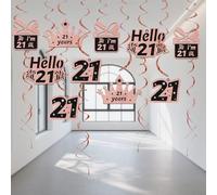 Lot de 16 tourbillons à suspendre Happy 21st Birthday dans My 21st Era 21 & Fabulous Funny 21 Years Old Party Supplies Noir Rose Or Paillettes