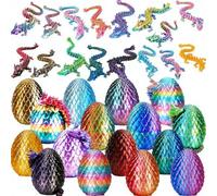 Lot de 16 œufs de dragon imprimés en 3D avec dragon articulé à l'intérieur, ensemble de jouets de dragon en cristal mystère pour prix en adeaux de fête d'anniversaire, cadeaux de
