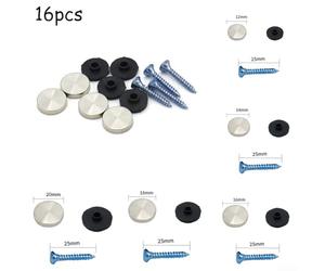 Lot de 16 vis en acier inoxydable chromé avec finition miroir pour couvrir les vis filetées pour meubles, verre, panneaux de bain et signalisation (16 mm)