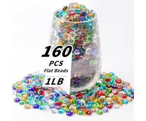 Lot de 160 à 180 petites billes en verre plates de 0,5 kg, mini galets ronds plats pour remplissage de vase et fleurs, pierres précieuses décoratives pour la maison et l'aquarium