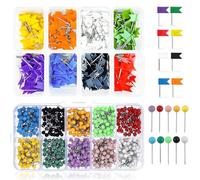 Lot de 160 aiguilles à drapeau multicolores - 500 épingles à tête ronde - Pour tableau d'affichage - Pour tableau d'affichage, tableau d'affichage, bulletin en liège, carte géographique