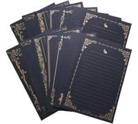 Lot De 160 Feuilles De Papier À Lettre Noir Avec Lignes Dorées Pour Bureau, Maison, École, Invitations De Mariage Ou Lettres D'amour, 8 Motifs Différents