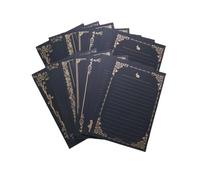 Lot de 160 feuilles de papier à lettre noir avec lignes dorées pour bureau, maison, école, invitations de mariage ou lettres d'amour, 8 motifs différents