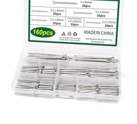 Lot de 160 goupilles fendues en acier inoxydable avec boîte d'assortiment de 6 tailles différentes pour fixation de goupilles fendues de voiture