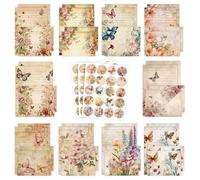 Lot de 160 Papeterie Vintage - 9 thèmes avec 50 feuilles lignées, 50 enveloppes et 60 autocollants pour lettres, invitations (plantes rétro)