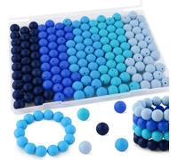 Lot de 160 perles en silicone de 12 mm de couleurs mélangées pour la fabrication de porte-clés, perles en silicone de 12 mm pour la fabrication de stylos et de bracelets (bleu)